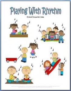 Rhythm worksheets for learning quarter notes